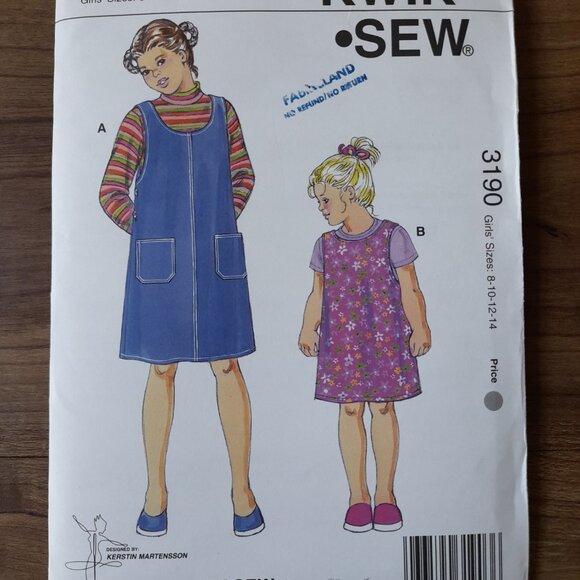 Girls Dress Top Sewing Pattern Jumpers Shirts Sizes 8-14 Kwik Sew 3190 UNCUT - Picture 2 of 8